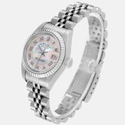 Rolex Datejust Steel White Gold Decorated Mother Of Pearl Ladies Watch 79174 26 mm