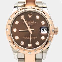 Pre Owned Rolex Chocolate 18K Everose Gold Oystersteel Diamond Datejust M278341RBR-0027 Women's Wristwatch 31 mm