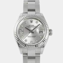 Rolex Silver Diamond 18k White Gold And Stainless Steel Datejust 279174 Automatic Women's Wristwatch 28 mm