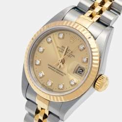 Pre Owned Rolex Champagne Diamond 18K Yellow Gold Stainless Steel Datejust 79173 Women's Wristwatch 26 mm