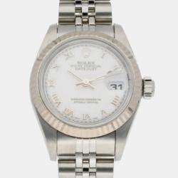 Rolex White 18K White Gold Stainless Steel Datejust 79174 Automatic Women's Wristwatch 26 mm