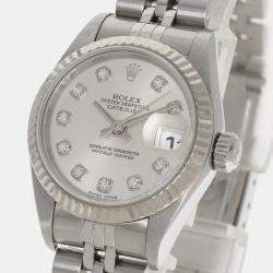 Rolex Silver 18k White Gold Stainless Steel Diamond Datejust 79174 Automatic Women's Wristwatch 26 mm