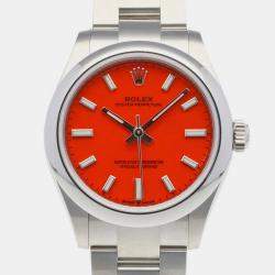 Rolex Red Stainless Steel Oyster Perpetual 277200 Automatic Women's Wristwatch 30 mm