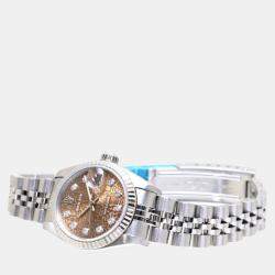 Rolex Brown 18k White Gold Stainless Steel Diamond Datejust 79174 Automatic Women's Wristwatch 26 mm
