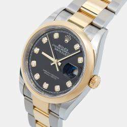 Pre Owned Rolex Black Diamond 18k Yellow Gold Stainless Steel Datejust 126203 Women's Wristwatch 36 mm 