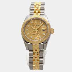 Rolex Champagne 18k Yellow Gold Stainless Steel Diamond Datejust 179173 Automatic Women's Wristwatch 33 mm