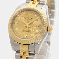 Rolex Champagne 18k Yellow Gold Stainless Steel Diamond Datejust 179173 Automatic Women's Wristwatch 33 mm