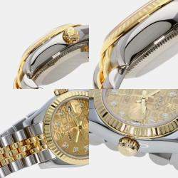 Rolex Champagne 18k Yellow Gold Stainless Steel Diamond Datejust 179173 Automatic Women's Wristwatch 33 mm