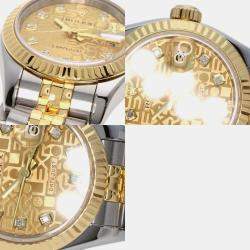 Rolex Champagne 18k Yellow Gold Stainless Steel Diamond Datejust 179173 Automatic Women's Wristwatch 33 mm