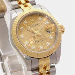 Rolex Champagne 18k Yellow Gold Stainless Steel Diamond Datejust 179173 Automatic Women's Wristwatch 33 mm