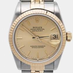 Pre Owned Rolex Champagne 18k Yellow Gold Stainless Datejust 68273 Women's Wristwatch 31 mm