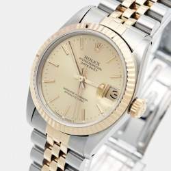 Pre Owned Rolex Champagne 18k Yellow Gold Stainless Datejust 68273 Women's Wristwatch 31 mm