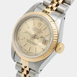 Pre Owned Rolex Champgne 18k Yellow Gold Stainless Steel Datejust 69173 Women's Wristwatch 26 mm