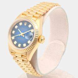 Rolex Blue 18k Yellow Gold Diamond Datejust 69178 Automatic Women's Wristwatch 26 mm