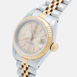 Pre Owned Rolex Champagne 18k Yellow Gold Stainless Steel Datejust 69173 Women's Wristwatch 26 mm