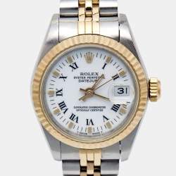 Rolex White 18K Yellow Gold And Stainless Steel Datejust 69173 Women's Wristwatch 26 mm