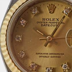 Pre Owned Rolex Champagne Diamonds 18K Yellow Gold Stainless Steel Datejust 69173 Women's Wristwatch 26 mm