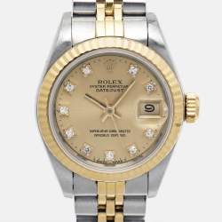 Pre Owned Rolex Champagne Diamonds 18K Yellow Gold Stainless Steel Datejust 69173 Women's Wristwatch 26 mm