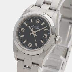 Rolex Black Stainless Steel Oyster Perpetual Automatic Women's Wristwatch 24 mm