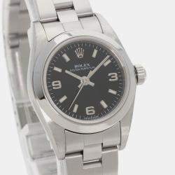 Rolex Black Stainless Steel Oyster Perpetual Automatic Women's Wristwatch 24 mm