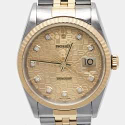 Rolex Champagne Jubilee Diamond 18K Yellow Gold Stainless Steel Datejust 16233 Women's Wristwatch 36 mm