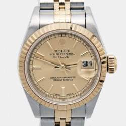 Pre Owned Rolex Champagne 18k Yellow Gold Stainless Steel Datejust 69173 Women's Wristwatch 26 mm