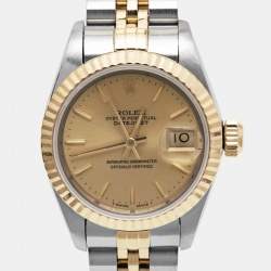 Pre Owned Rolex Champagne 18k Yellow Gold Stainless Steel Datejust 69173 Women's Wristwatch 26 mm