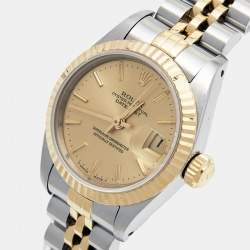 Pre Owned Rolex Champagne 18k Yellow Gold Stainless Steel Datejust 69173 Women's Wristwatch 26 mm