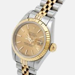 Pre Owned Rolex Champagne 18K Yellow Gold Stainless Steel Datejust 69173 Women's Wristwatch 26 mm