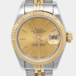 Pre Owned Rolex Champagne 18K Yellow Gold Stainless Steel Datejust 69173 Women's Wristwatch 26 mm