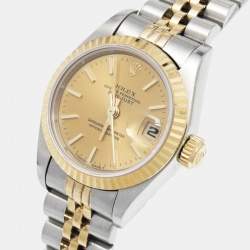 Pre Owned Rolex Champagne 18K Yellow Gold Stainless Steel Datejust 69173 Women's Wristwatch 26 mm