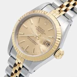 مملوكة مسبقًا Rolex Champagne 18k Yellow Gold Stainless Steel Datejust 69173 Women's Wristwatch 26 mm