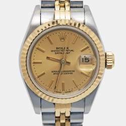 Pre Owned Rolex Champagne 18k Yellow Gold Stainless Steel Datejust 69173 Women's Wristwatch 26 mm