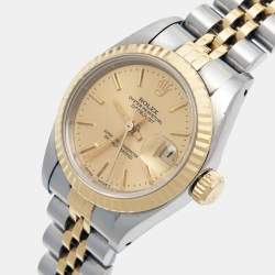 Pre Owned Rolex Champagne 18k Yellow Gold Stainless Steel Datejust 69173 Women's Wristwatch 26 mm