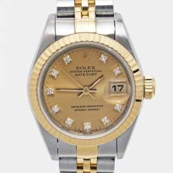 Pre Owned Rolex Champagne Diamond 18k Yellow Gold Stainless Steel Datejust 69173 Women's Wristwatch 26 mm