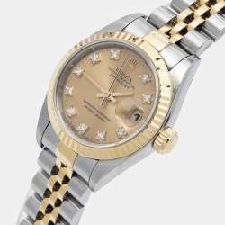 Pre Owned Rolex Champagne Diamond 18k Yellow Gold Stainless Steel Datejust 69173 Women's Wristwatch 26 mm
