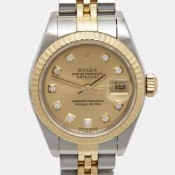 Pre Owned Rolex Champagne Diamond 18k Yellow Gold Stainless Steel Datejust 79173 Women's Wristwatch 26 mm