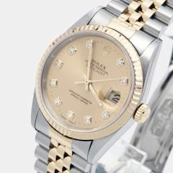 Pre Owned Rolex Champagne Diamond 18K Yellow Gold Stainless Steel Datejust 16233 Unisex Wristwatch 36 mm