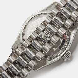 Pre Owned Rolex Silver Diamonds 18K White Gold President Datejust 179179 Women's Wristwatch 26 mm