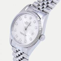 Rolex Silver Diamond 18K White Gold Stainless Steel Datejust 16234 Unisex Wristwatch 36 mm