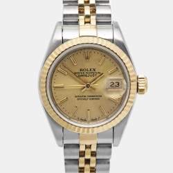 Pre Owned Rolex Champagne 18k Yellow Gold Stainless Steel Datejust 69173 Women's Wristwatch 26 mm