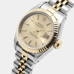 Pre Owned Rolex Champagne 18k Yellow Gold Stainless Steel Datejust 69173 Women's Wristwatch 26 mm