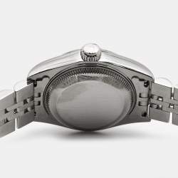 Pre Owned Rolex Silver Diamond 18k White Gold Stainless Steel Datejust 69174 Women's Wristwatch 26 mm