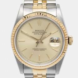 Pre Owned Rolex Champagne 18k Yellow Gold Stainless Steel Datejust 16233 Men's Wristwatch 36 mm