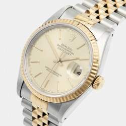 Pre Owned Rolex Champagne 18k Yellow Gold Stainless Steel Datejust 16233 Men's Wristwatch 36 mm