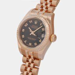 Rolex Black 18k Rose Gold Datejust 179175 Automatic Women's Wristwatch 25 mm