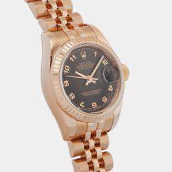 Rolex Black 18k Rose Gold Datejust 179175 Automatic Women's Wristwatch 25 mm