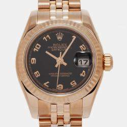 Rolex Black 18k Rose Gold Datejust 179175 Automatic Women's Wristwatch 25 mm