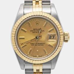 Pre Owned Rolex Champagne 18k Yellow Gold Stainless Steel Datejust 69173 Women's Wristwatch 26 mm