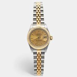 Pre Owned Rolex Champagne 18k Yellow Gold Stainless Steel Datejust 69173 Women's Wristwatch 26 mm